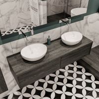 Mondiaz Lush Barco badmeubel eiken Dark brown 150 cm 2 lades mdf 2 waskommen beide zijden zonder kraangat