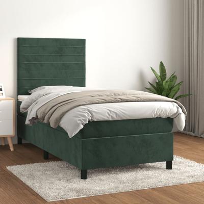 Boxspring met matras fluweel donkergroen 100x200 cm