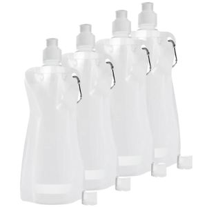 Waterfles/drinkfles opvouwbaar - 10x - wit - kunststof - 420 ml - schroefdop - karabijnhaak