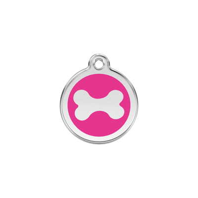 Bone Hot Pink roestvrijstalen hondenpenning small/klein dia. 2 cm - Reddingo