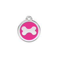 Bone Hot Pink roestvrijstalen hondenpenning small/klein dia. 2 cm - Reddingo