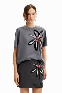 T-shirt met bloemenillustratie - BLACK - XL