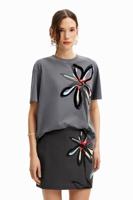 T-shirt met bloemenillustratie - BLACK - XS