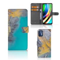 Motorola Moto G9 Plus | Bookcase | Marble Blue Gold