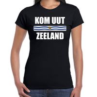 Kom uut Zeeland met vlag Zeeland t-shirts Zeeuws dialect zwart voor dames - thumbnail