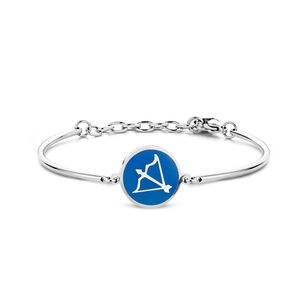 CO88 Collection Zodiac 8CB 90330 Stalen Armband met Hanger - Sterrenbeeld Boogschutter 15 mm - One-size - Zilverkleurig / Donkerblauw