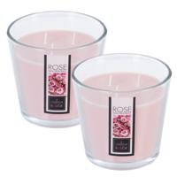 Atmosphera Candles Geurkaars - 2x - in glas - rozen bloemen aroma - 40 branduren - 13 x 12 cm