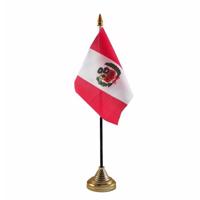 Vlag Peru tafelvlaggetje - 10 x 15 cm - met gouden standaard - Hoogte 27 cm