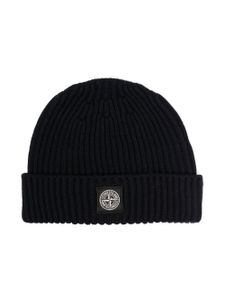 Stone Island Junior bonnet en maille nervurée à patch logo - Bleu