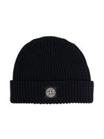 Stone Island Junior bonnet en maille nervurée à patch logo - Bleu - thumbnail