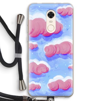 Roze wolken met vogels: Xiaomi Redmi 5 Transparant Hoesje met koord