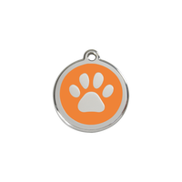 Paw Print Orange roestvrijstalen hondenpenning small/klein dia. 2 cm - RedDingo
