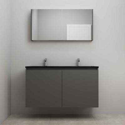 On-Line Badkamermeubelset - 120 cm - Voorgemonteerd - Greeploze Ladestructuur - Acryl Wastafel - 2 Kraangaten - Spiegelkast - Mat Antraciet - V01