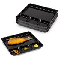 PlasticForte Vakjesborden - 12x stuks - zwart - gourmetbord - 4-vaks - kunststof - 26 x 24 cm