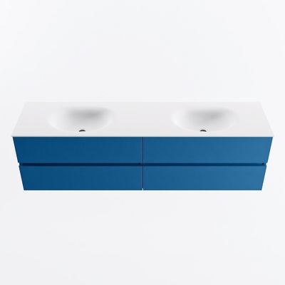 MONDIAZ VICA 180cm badmeubel onderkast Jeans 4 lades. Wastafel MOON dubbel 2 kraangaten, kleur Talc.