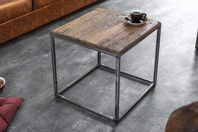 industrieele bijzettafel BARRACUDA 40cm gerecycled hout met gebogen poten - 39586