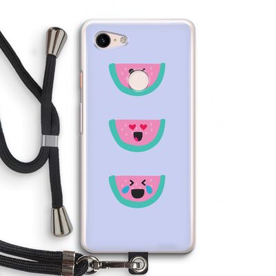 Smiley watermeloen: Pixel 3 Transparant Hoesje met koord
