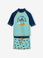 Badpakset voor jongens T-shirt met UV-bescherming + short petrolblauw