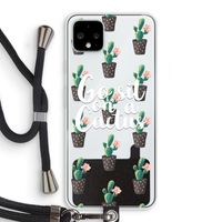 Cactus quote: Pixel 4 XL Transparant Hoesje met koord