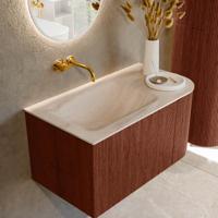 Badmeubel Mondiaz Kurve-Dlux | 85 cm | Meubelkleur Ruby | Wastafelkleur Meli | Solid surface | Wasbak linker zijde spoelbak | Zonder kraangat(en) Badmeubel Mondiaz Kurve-Dlux | 85 cm | Meubelkleur Ruby | Wastafelkleur Meli | Solid surface | Wasbak linker zijde spoelbak | Zonder kraangat(en)