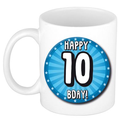 Verjaardag cadeau mok 10 jaar - blauw - wiel - 300 ml - keramiek Verjaardag cadeau mok 10 jaar - blauw - wiel - 300 ml - keramiek