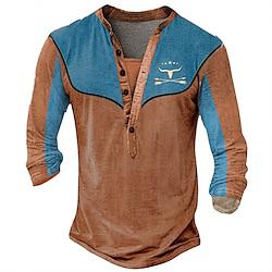 Cowboy Ontwerper Retro vintage Western stijl Voor heren 3D-afdrukken T-shirt Henley-shirt Straat Casual Dagelijks T-shirt Zwart blauw Groen Lange mouw Henley Overhemd Zomer Lente Herfst Kleding S M L Lightinthebox