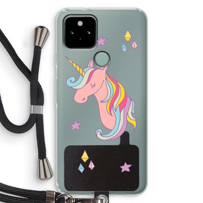 Roze eenhoorn: Pixel 5 Transparant Hoesje met koord