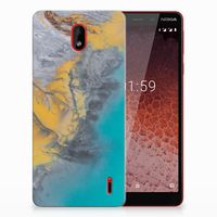 Nokia 1 Plus TPU Siliconen Hoesje Marble Blue Gold