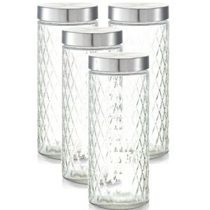 4x Glazen voorraadpotten/bewaarpotten 2000 ml geruit 11 x 27 cm