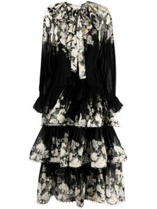 ZIMMERMANN Coaster floral-print tiered midi dress - Noir