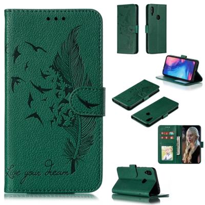 Feather patroon Litchi textuur horizontale Flip lederen draagtas met portemonnee & houder & kaartsleuven voor Xiaomi Redmi Note 7 (groen)