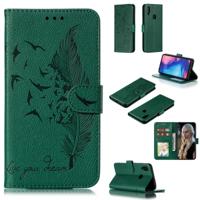 Feather patroon Litchi textuur horizontale Flip lederen draagtas met portemonnee & houder & kaartsleuven voor Xiaomi Redmi Note 7 (groen)