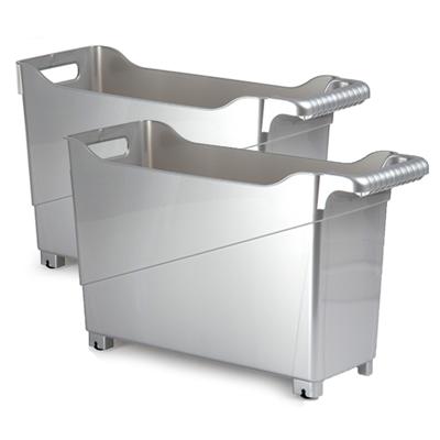 Plasticforte Trolley - Set van 4x stuks - zilverkleurig - L45 x B17 x H29cm - opberger op wieltjes