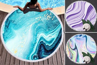 Nu 53% korting: Rond strandlaken met marmerlook Nu 53% korting: Rond strandlaken met marmerlook
