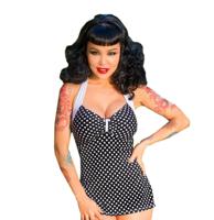 Pinup Couture Swimsuit Dots Black White -XS