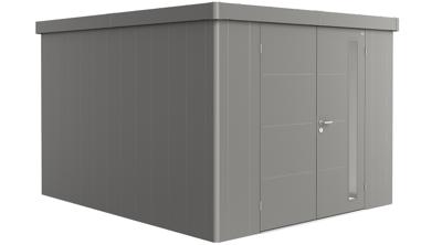 Biohort Metalen tuinhuis Neo - Dubbele deur - Kwartsgrijs - 4C (292x348 cm)- Plat dak- Metaal- Biohort