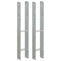 Grondankers 2 st 9x6x60 cm gegalvaniseerd staal zilverkleurig