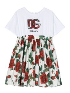 Dolce & Gabbana Kids robe courte en coton à roses imprimées - Blanc