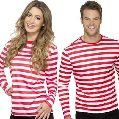 Gestreept t-shirt - wit/rood - lange mouwen - volwassenen - waar is wally - piraten thema Gestreept t-shirt - wit/rood - lange mouwen - volwassenen - waar is wally - piraten thema