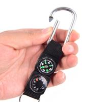 3 in 1 Camping klimmen wandelen mini Karabijnhaak met sleutelhanger kompas thermometer hanger sleutel ring zwart
