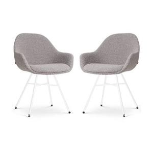 Nolon Noa-Mae Eetkamerstoelen Set van 2 - Bouclé Taupe - Witte Poten