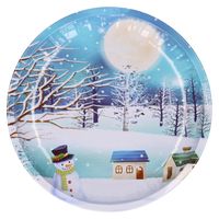 Metalen kerst ontbijt/diner bord met sneeuwpop blauw 26 cm