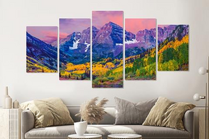 Karo-art Schilderij -Kleurrijk Aspen, USA,  5 luik, 200x100cm, premium print
