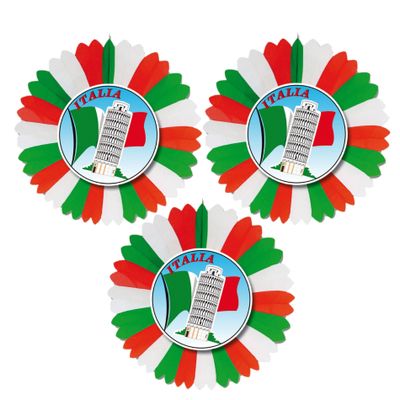Set van 3x stuks decoratie waaier thema vlag Italie van 60 cm van papier