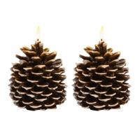 Anna's Collection LED dennenappel kaars - 2x - bruin - 12.5 x 10.5 cm - met timer