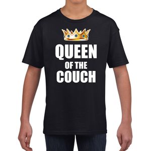 Queen of the couch t-shirts voor thuisblijvers tijdens Koningsdag zwart meisjes / kinderen XL (164-176)  -