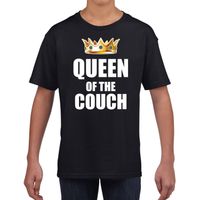 Queen of the couch t-shirts voor thuisblijvers tijdens Koningsdag zwart meisjes / kinderen XL (164-176)  - - thumbnail