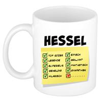 Naam mok Hessel - wit - top gozer - keramiek - 300 ml - cadeau collega beker - thumbnail