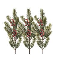 Kersttakken/dennentakken- 3x - groen met bessen - 52 cm