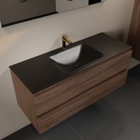 MONDIAZ AIVY 120cm badmeubel Mocha, wastafel Urban solid surface midden 1 kraangat met spiegel (AI-351621URBAN-SI - AI-M120MOMI - AI-S120X70)